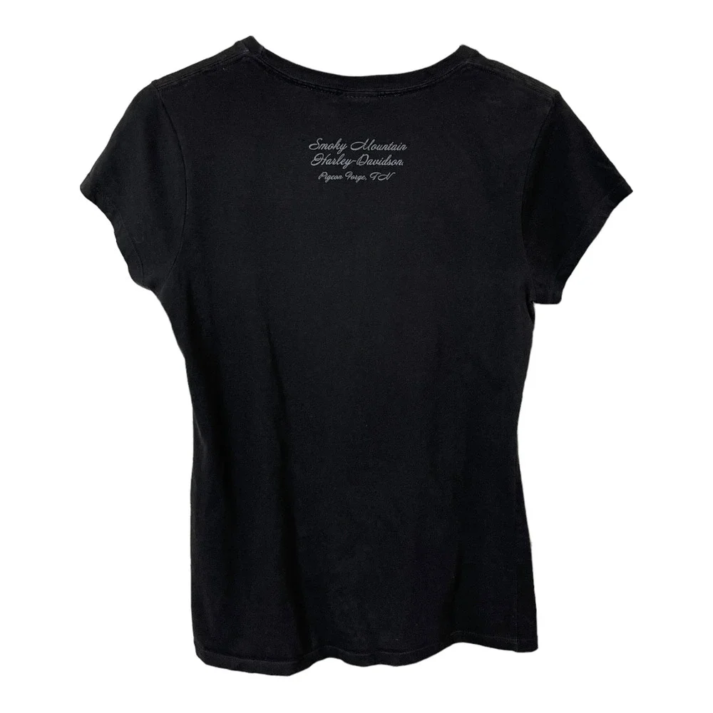 Harley Davidson Y2K Graphic Tee XL Fitted Biker Babe Eagle Heart Black Shirt - Picture 3 of 5
